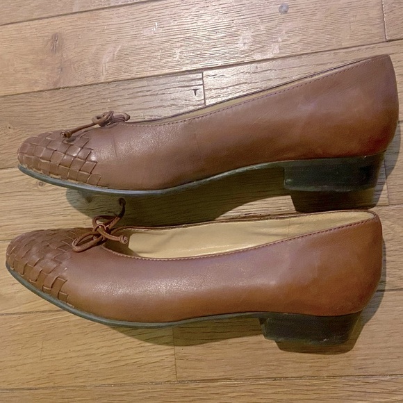 Braided leather ballet flats with bow / low heel pumps - Picture 6 of 6